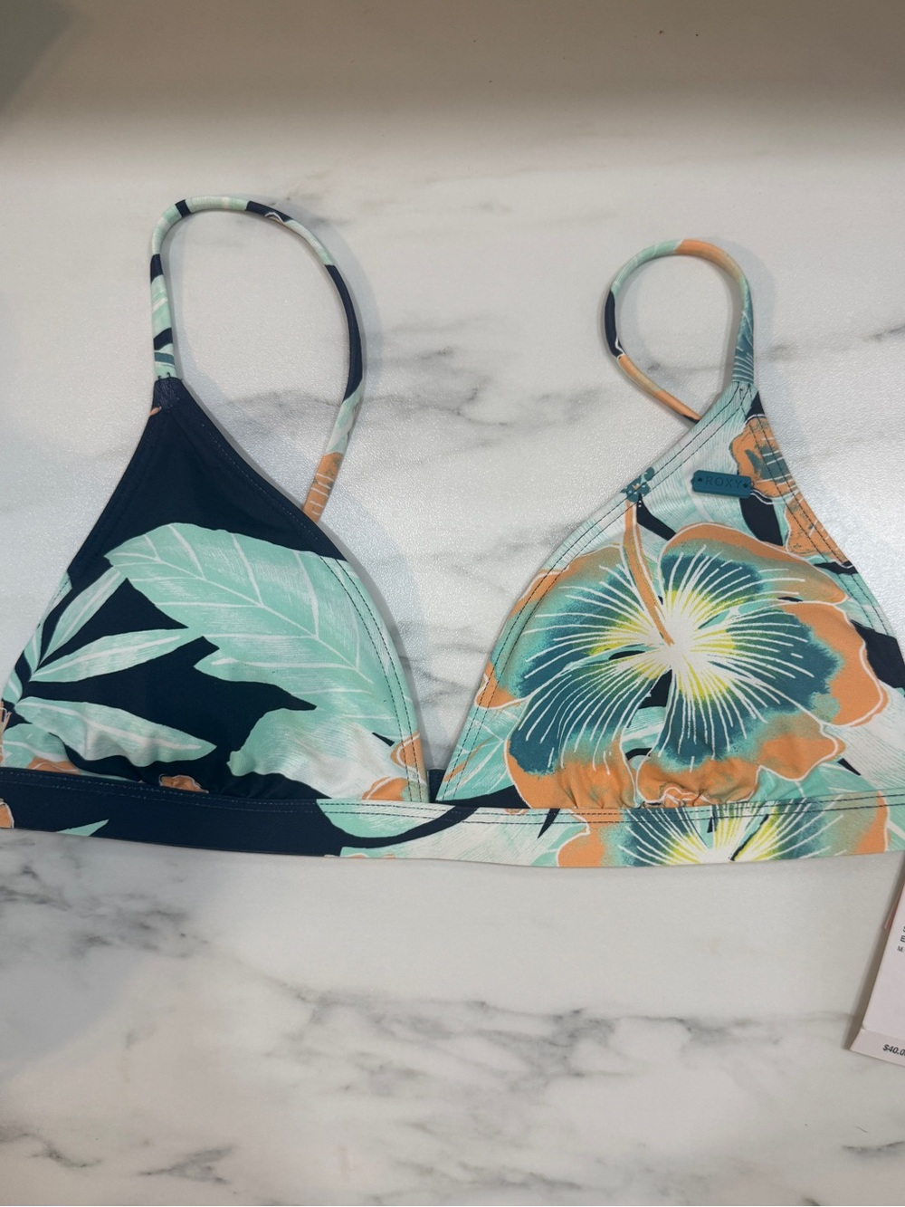 Roxy Floral Triangle Bikini Top - Teal, Navy & Orange